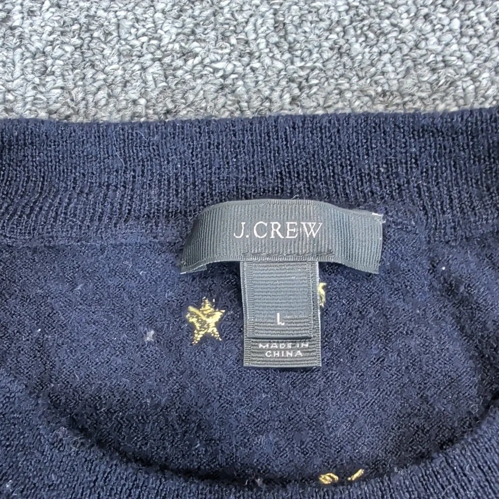 J.Crew Celestial Star Embroidered Sweater Women L Navy Blue 100% Merino Wool